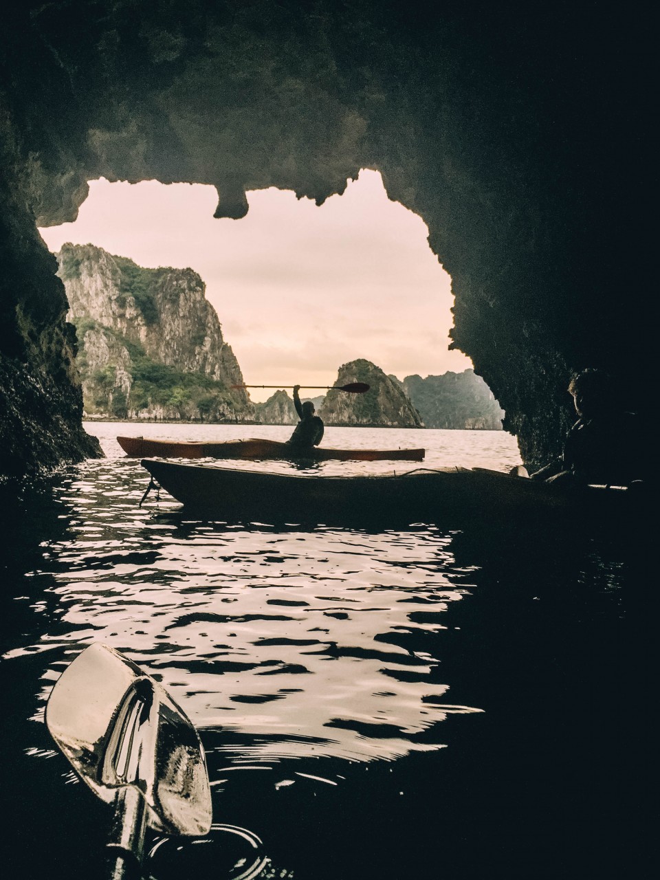 Kayaking with friends in Halong Bay, Vietnam